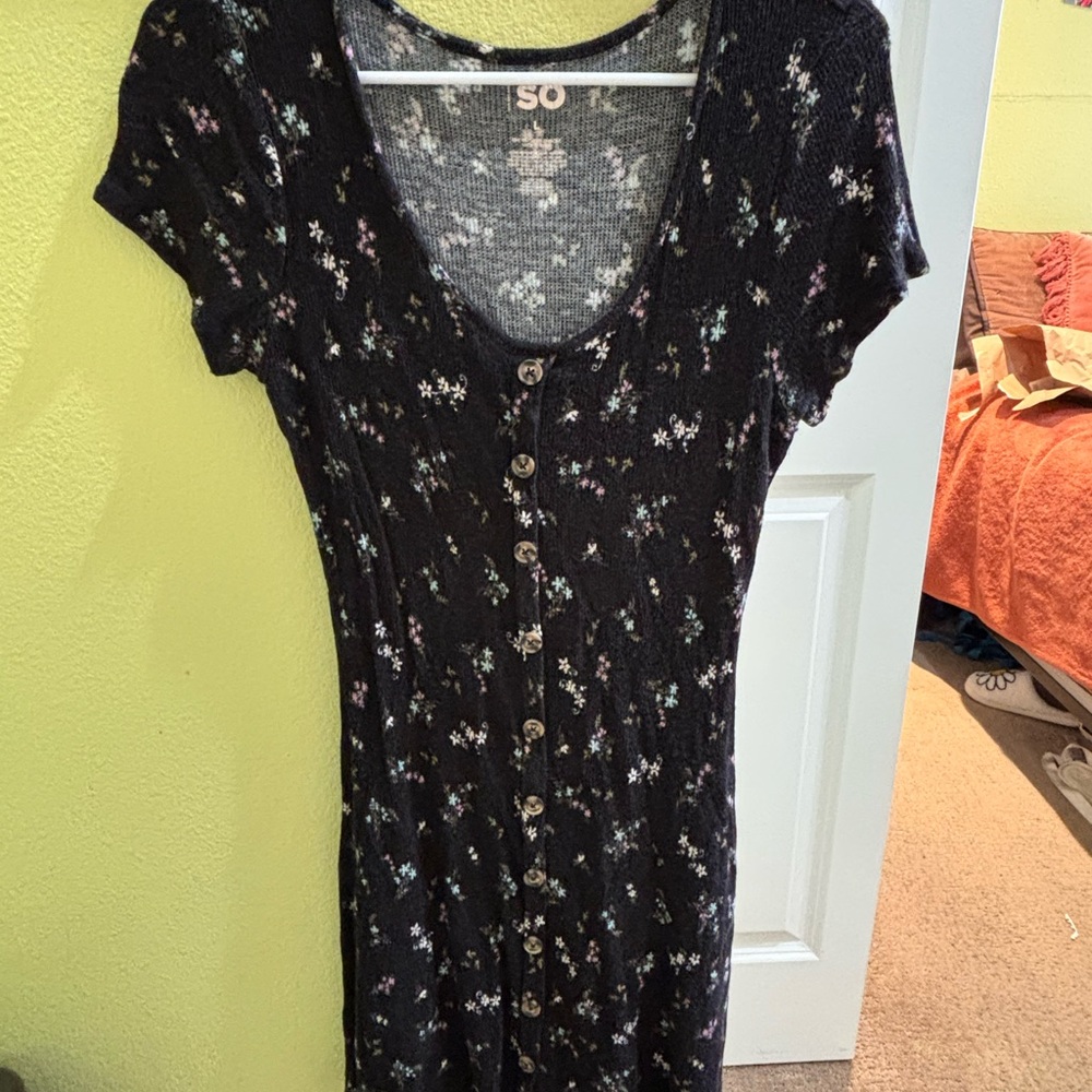 SO Black Floral Button-Up Dress